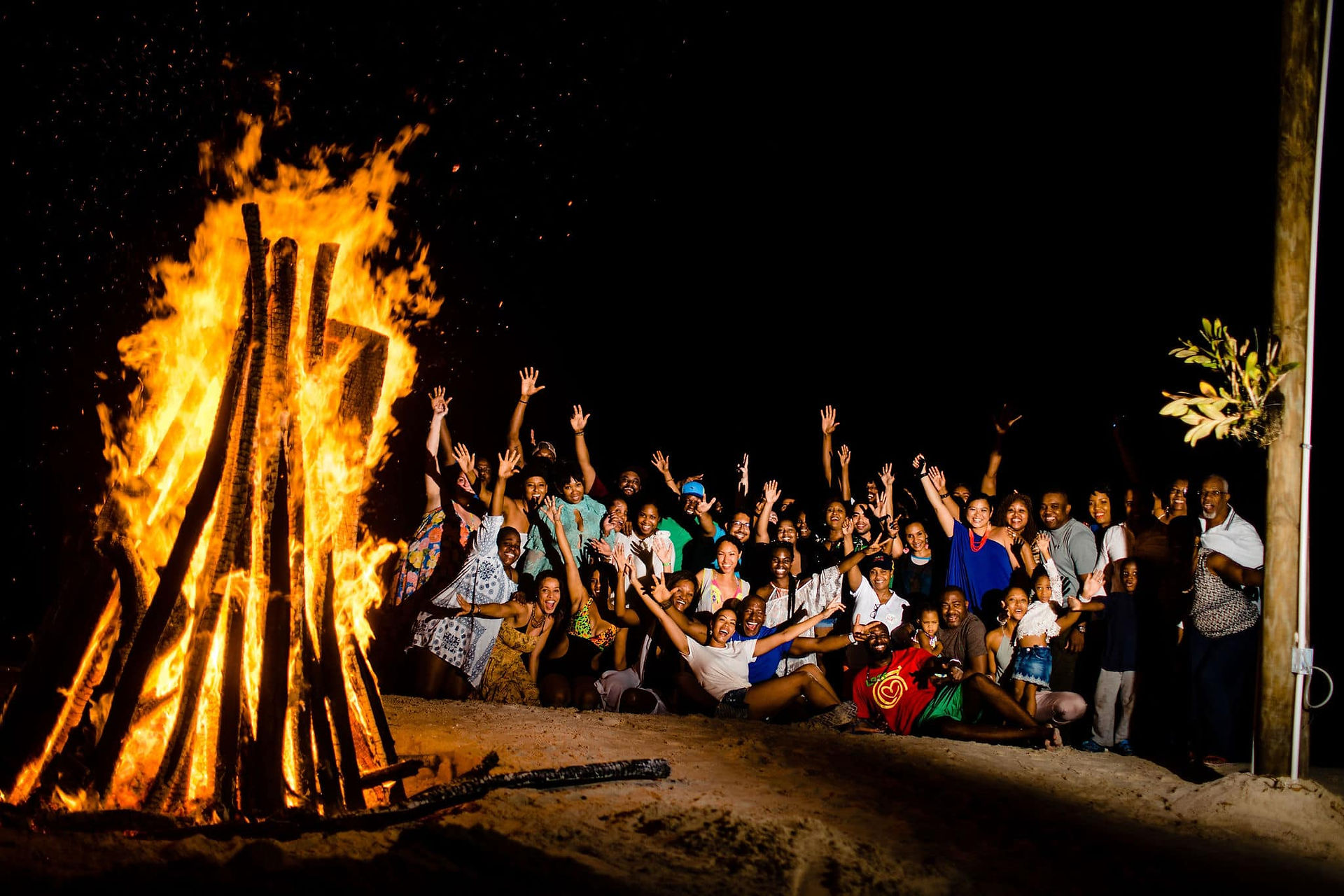 Ron and friends at a farewell bonfire after the wedding in Jamaica