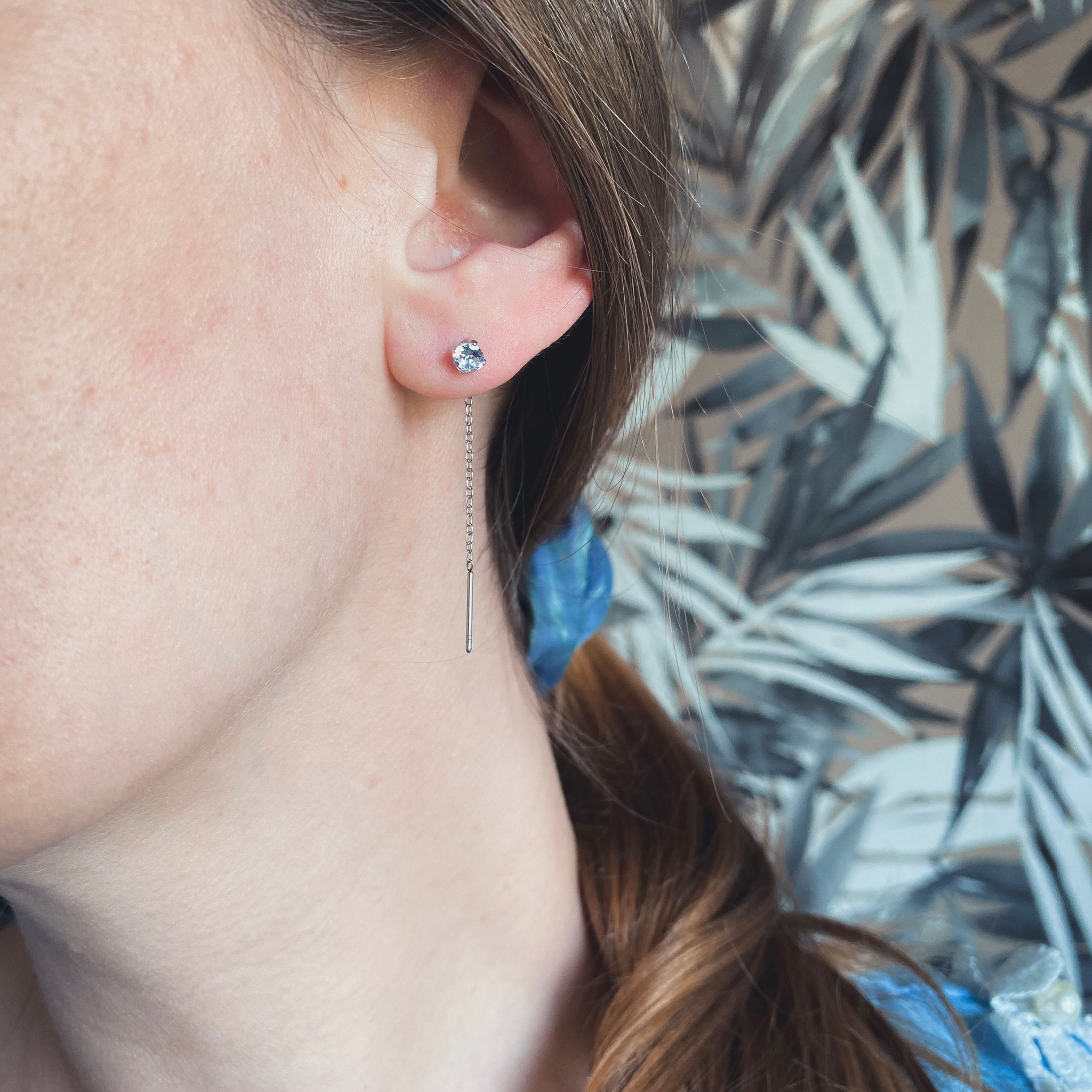 orecchini acciaio inossidabile pendenti fili con punto luce argentati