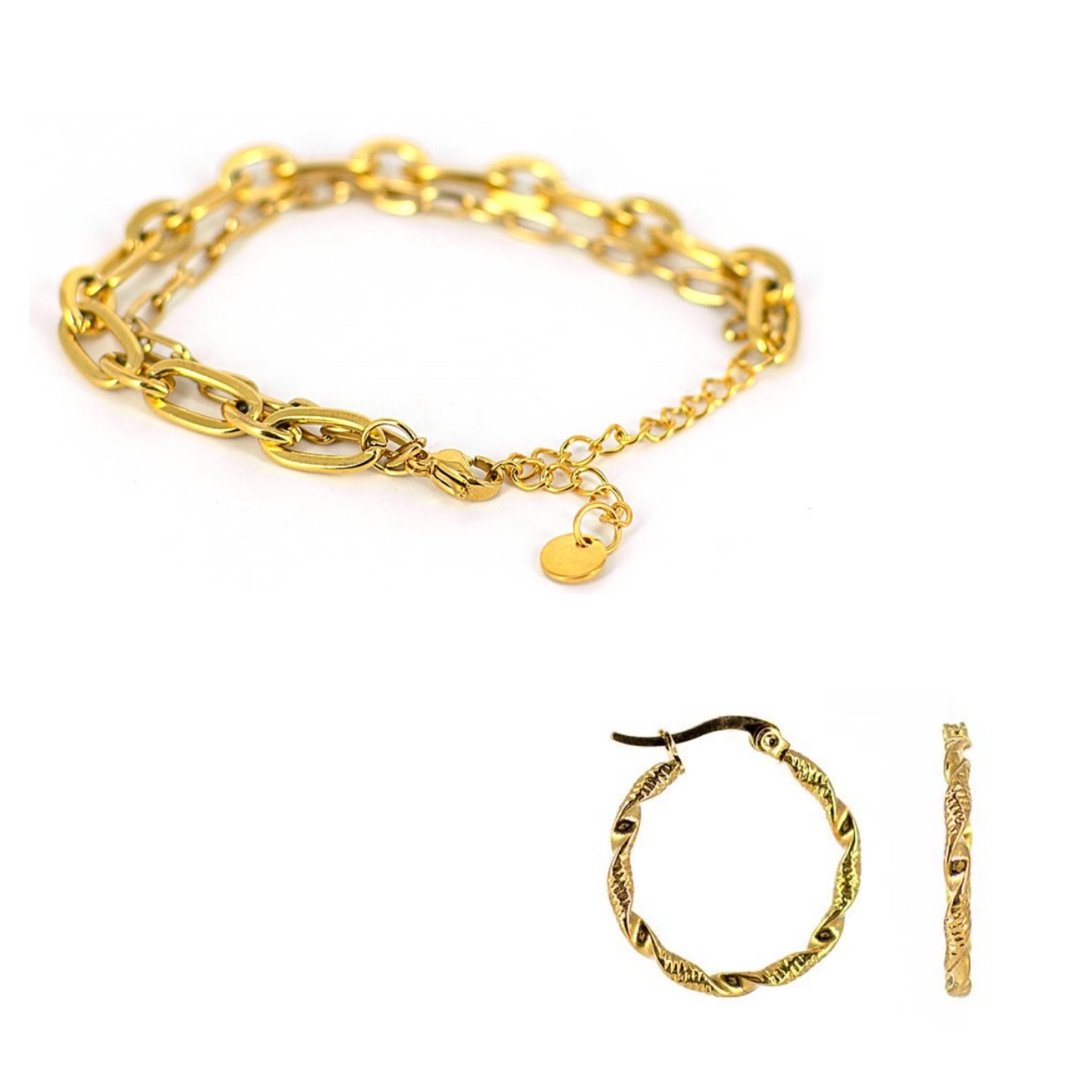 Gioielli bracciale e orecchini combo pack acciaio inossidabile gold