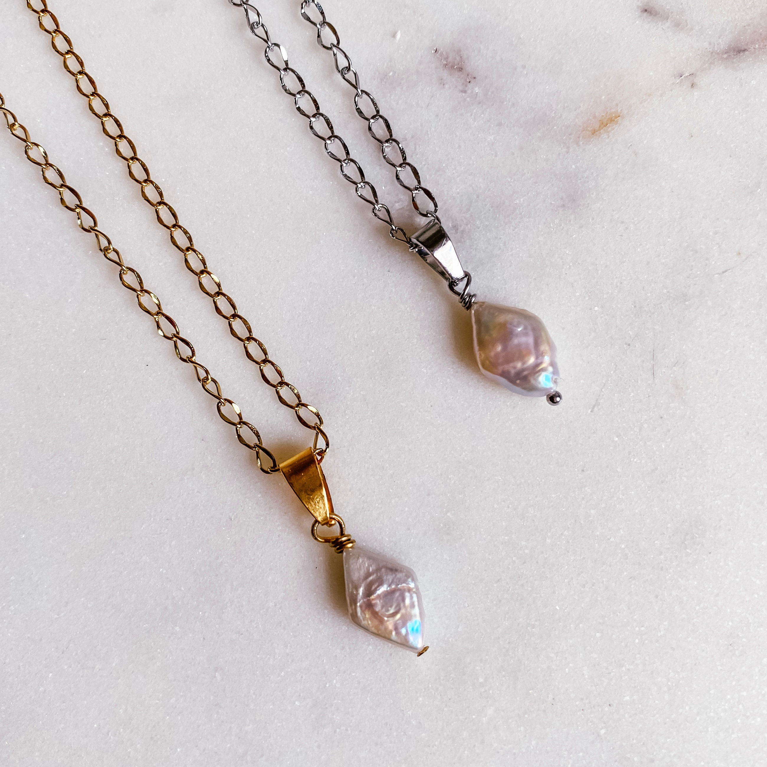 Collane acciaio inossidabile con perle naturali d'acqua dolce rombo