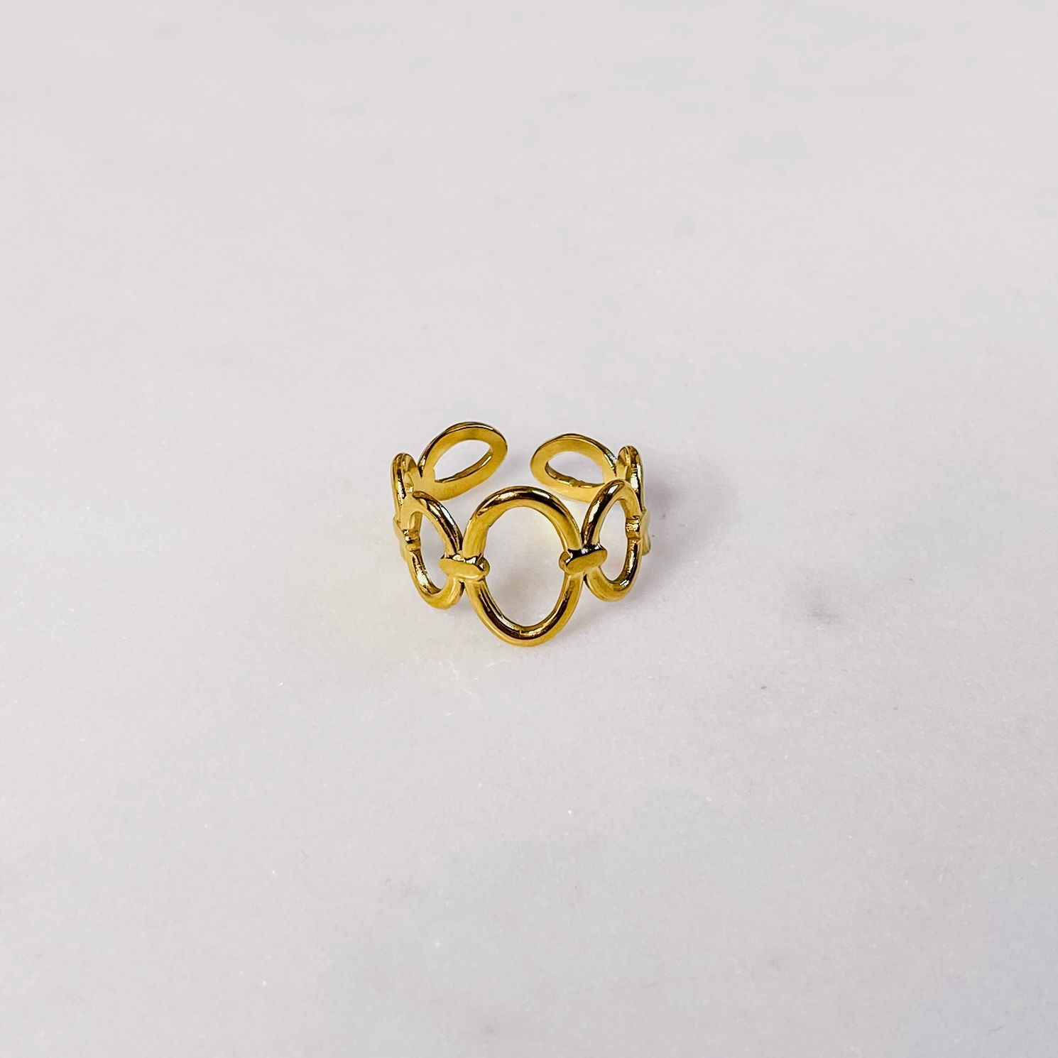 Anello acciaio inossidabile placcato oro regolabile catena ovale