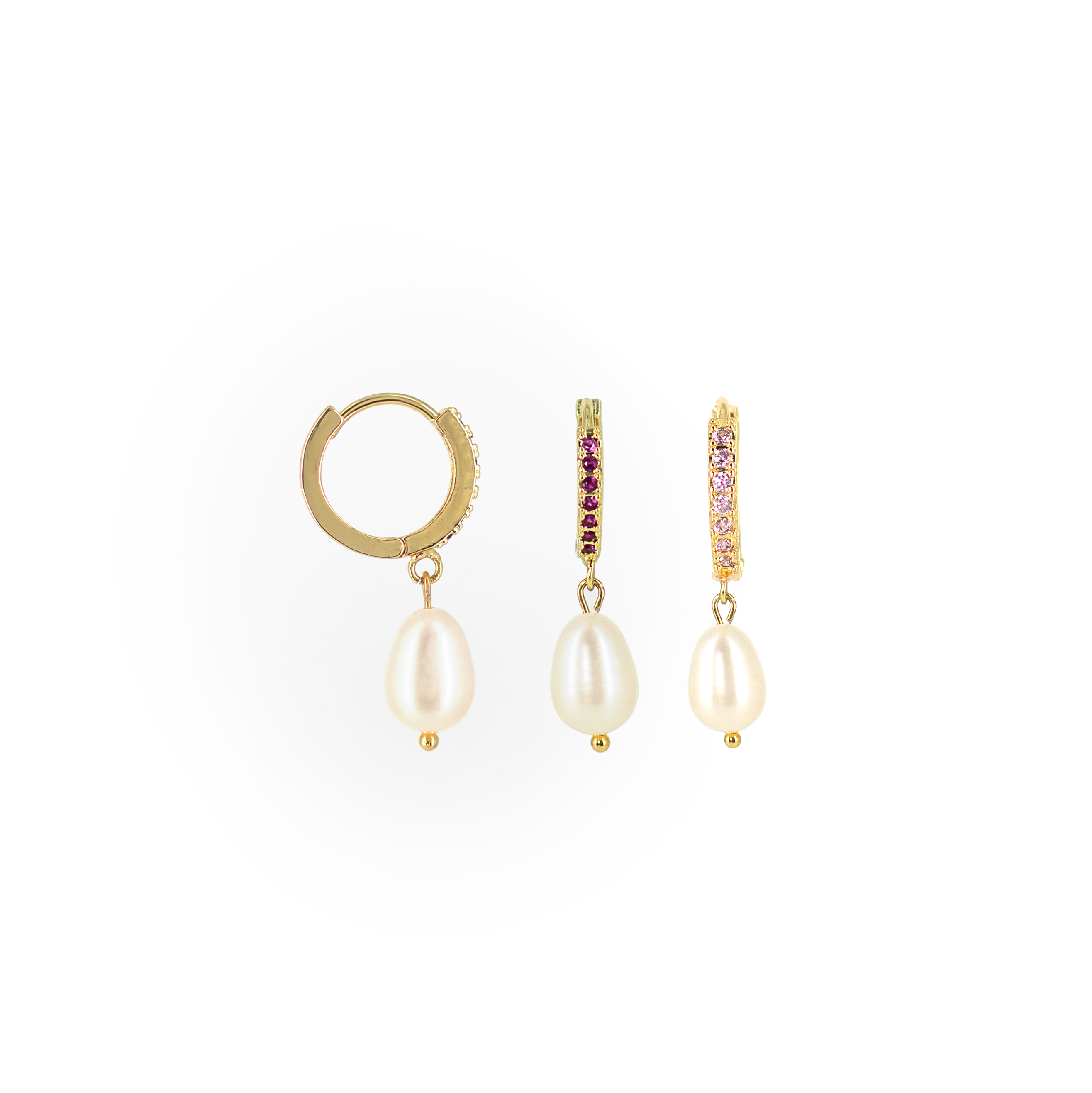 Orecchini moda donna in ottone anallergico gold cerchi piccoli con perla d'acqua dolce ovale