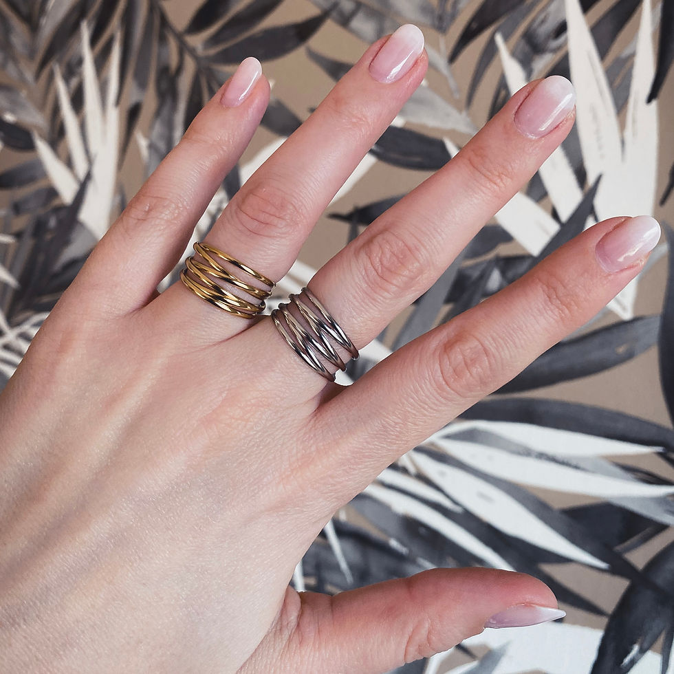 Anelli acciaio inossidabile placcato oro regolabili fedine intrecciate