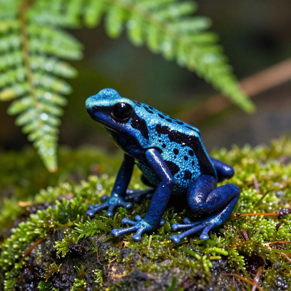 Blue poison dart frog at a reptile store near Charlotte NC