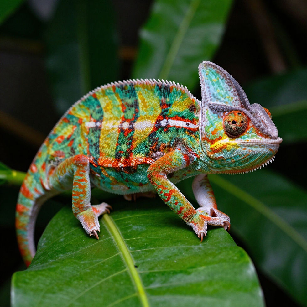 Colorful veiled chameleon at a reptile store near Charlotte NC