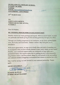 Letter from Kenyan school to God's Love.