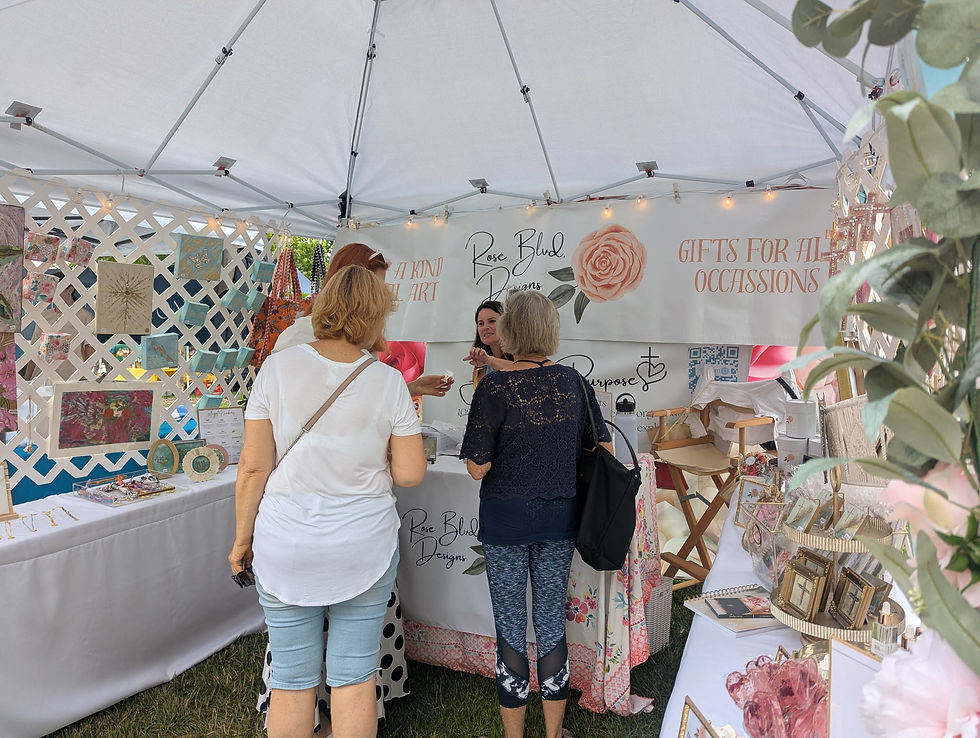Eye-level view of a colorful art display at the art show