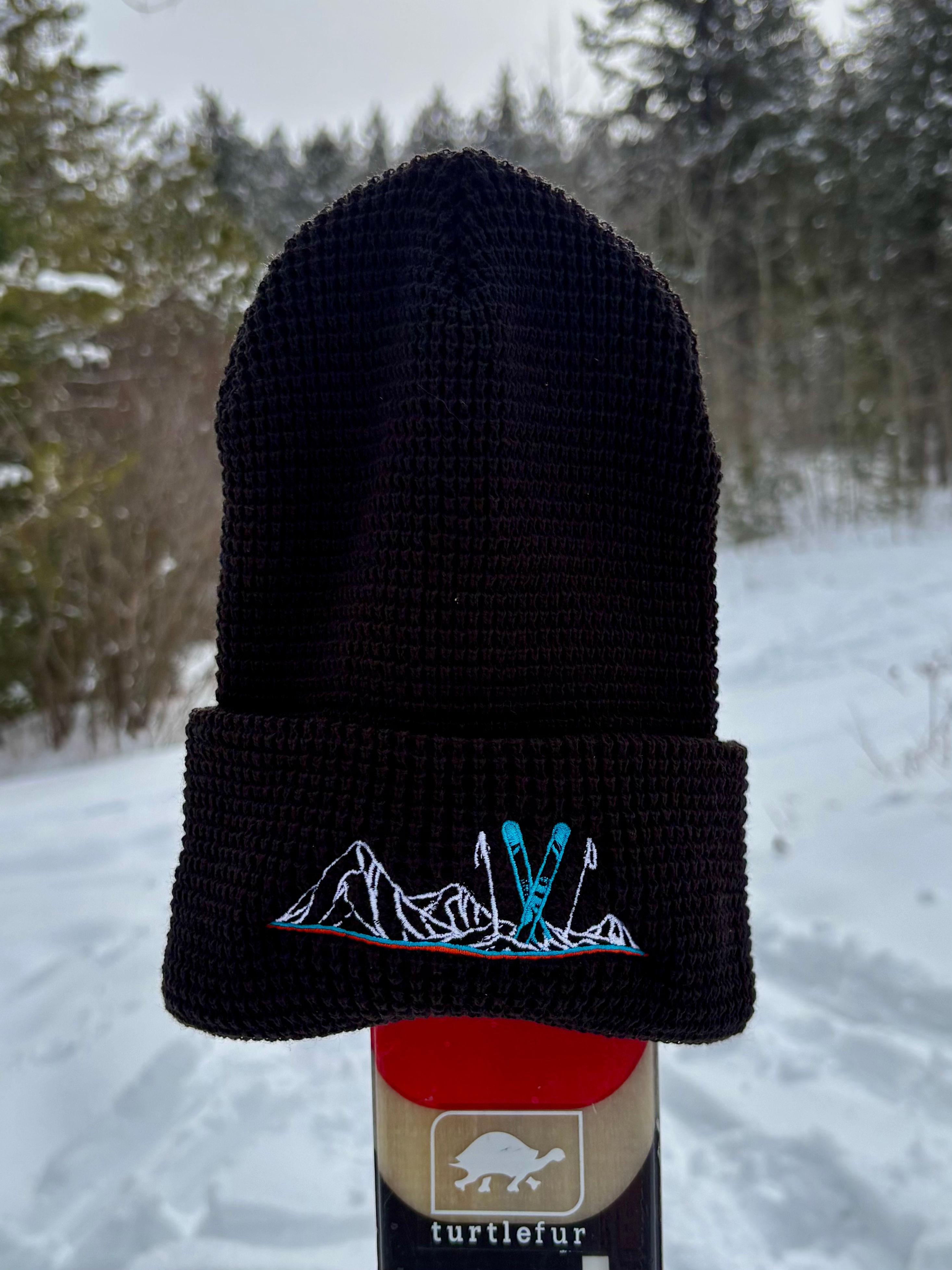 Black Waffle Ski Beanie