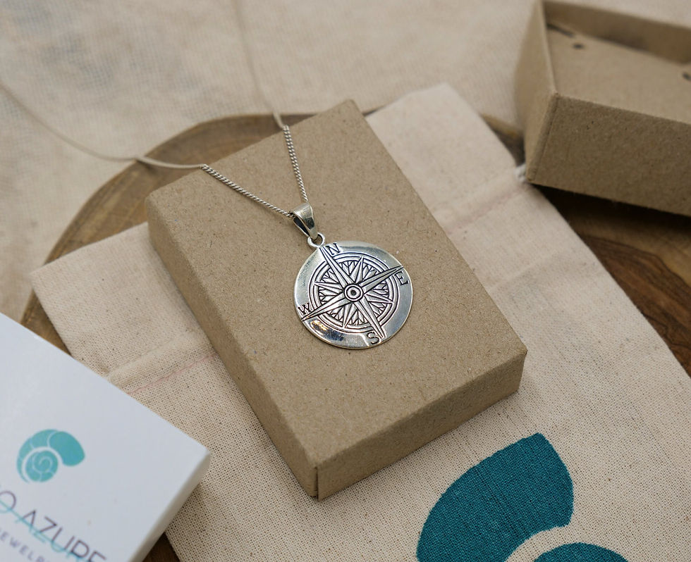 Thumbnail: Silver Compass Necklace - 925 Sterling Silver Nautical Pendant, Handmade Boho