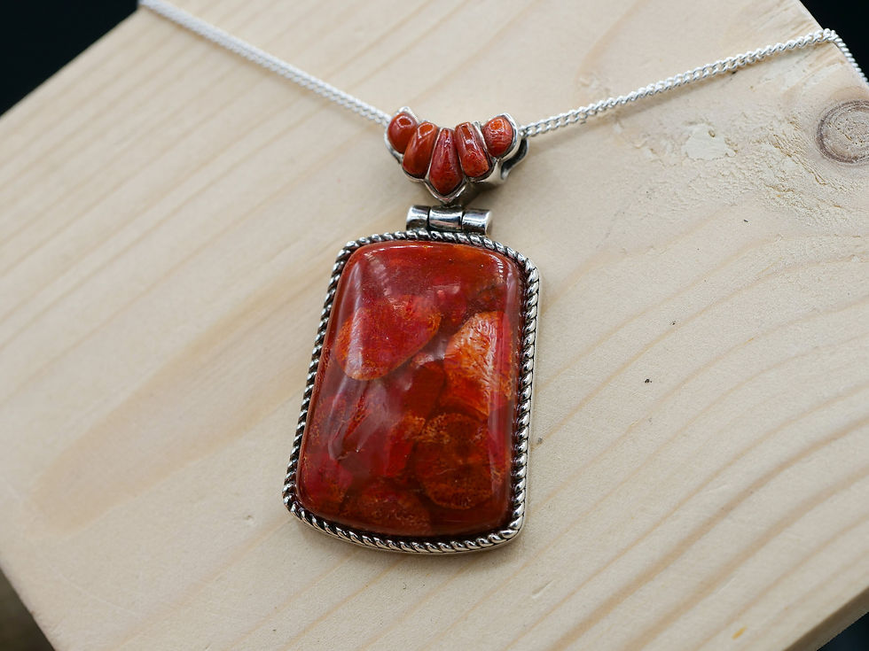 Thumbnail: Native American Style Red Coral Pendant - Handmade One of a Kind Sponge coral
