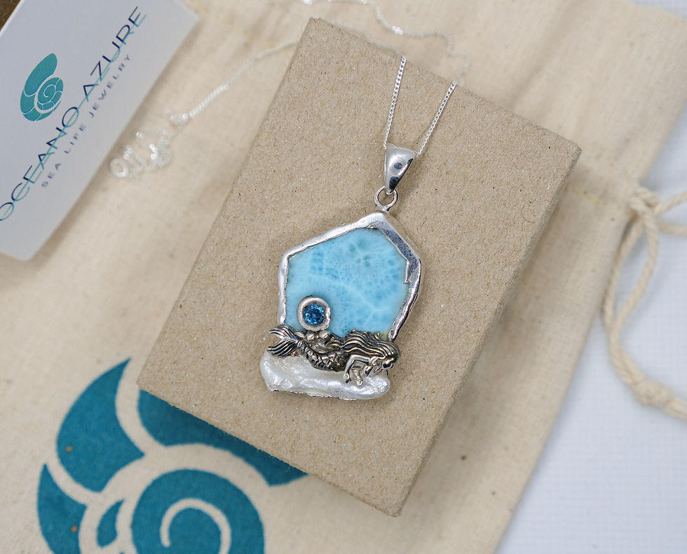 Thumbnail: Mermaid Necklace- Sterling Silver Mermaid Pendant with Larimar, Blue Topaz, and