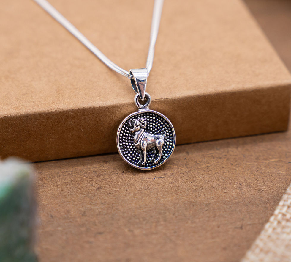 Thumbnail: Aries Zodiac Silver Necklace, Double-Sided Zodiac Symbol Aries Pendant