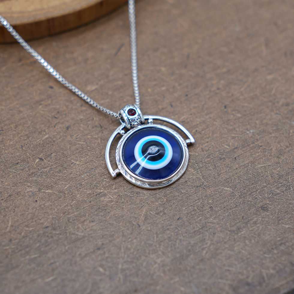 Thumbnail: Sterling Silver Evil Eye Protection Pendant with Garnet