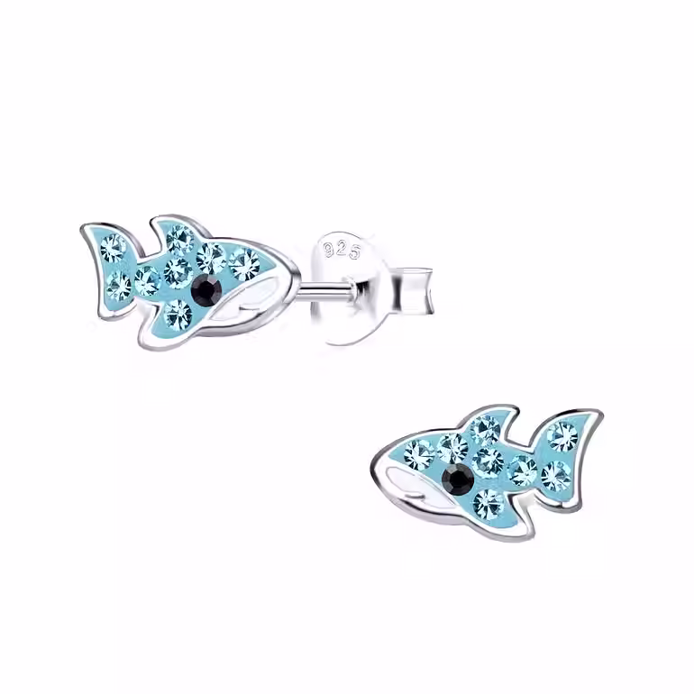 Silver and crystals Shark Stud Earrings for Kids