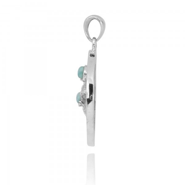 Thumbnail: Two Otters Holding Round Larimar Oxidized Silver Pendant