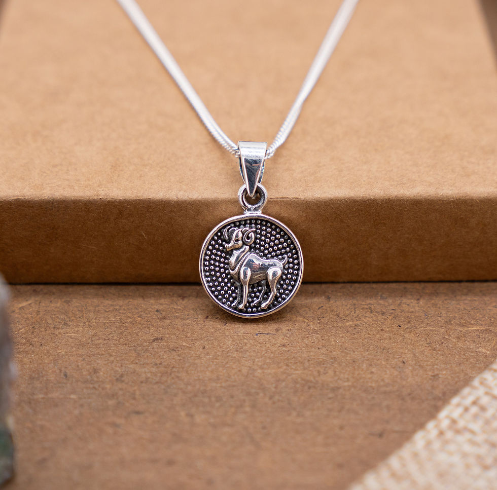 Thumbnail: Aries Zodiac Silver Necklace, Double-Sided Zodiac Symbol Aries Pendant
