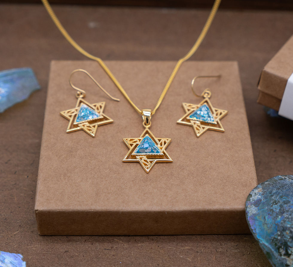 Thumbnail: Gold Roman Glass Star of David Set, Ancient Roman Glass 18K Gold Plated Judaica