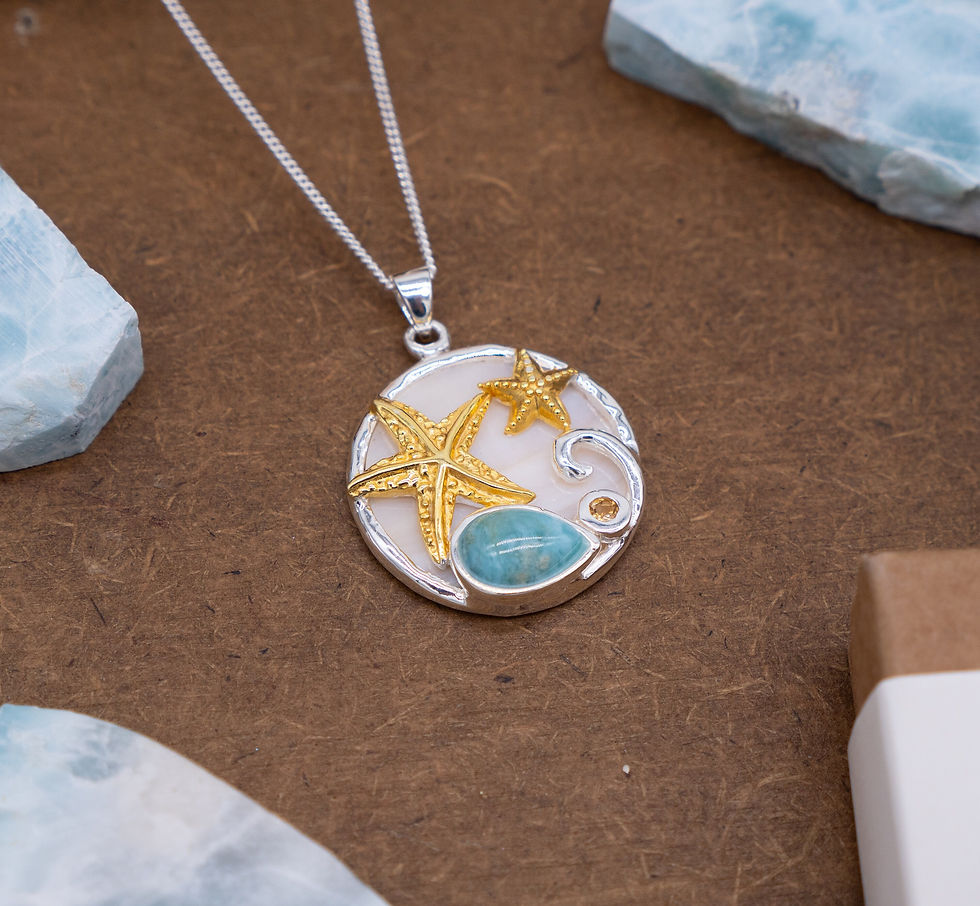 Thumbnail: Silver and StarFish Necklace with Larimar and Blue Topaz, Sterling Silver Star