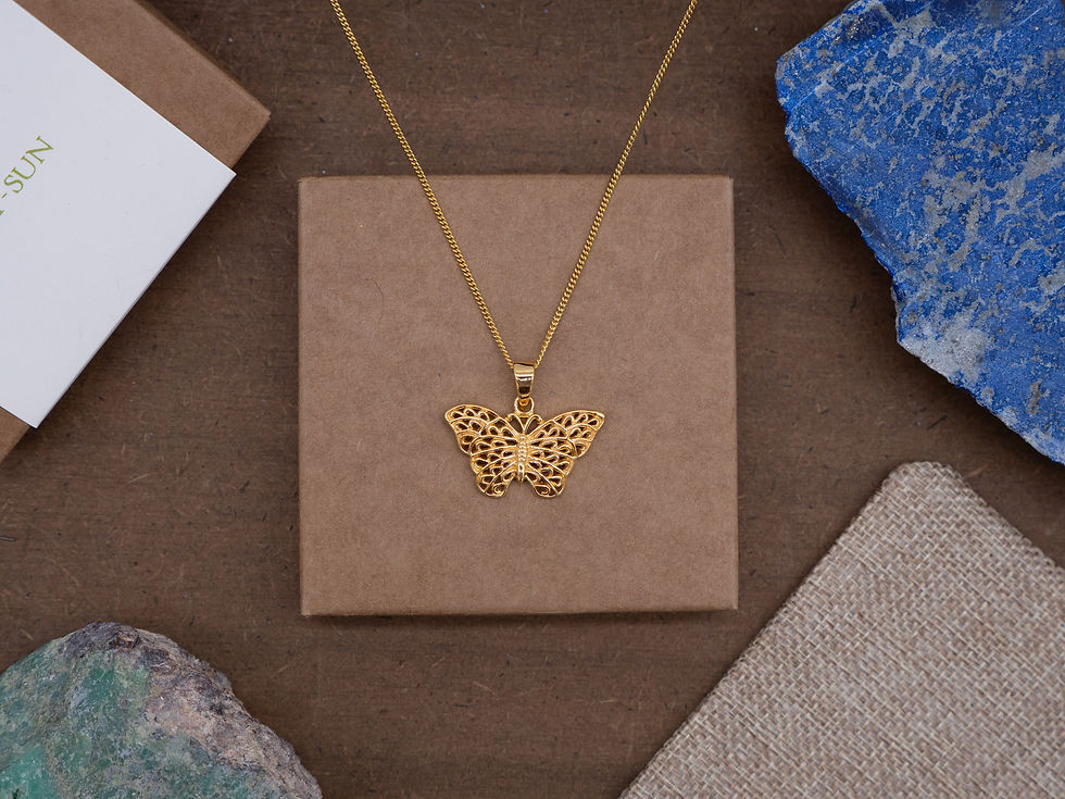 Thumbnail: Gold Butterfly Pendant, Butterfly Necklace for woman, Boho silver and Gold