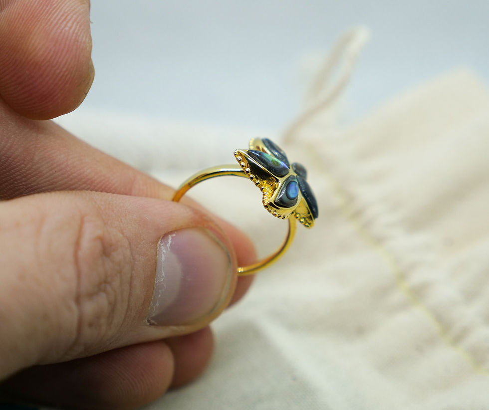 Thumbnail: 18K Gold Plated Starfish Ring with Abalone Shell, Elegant Nautical Jewelry, 18K