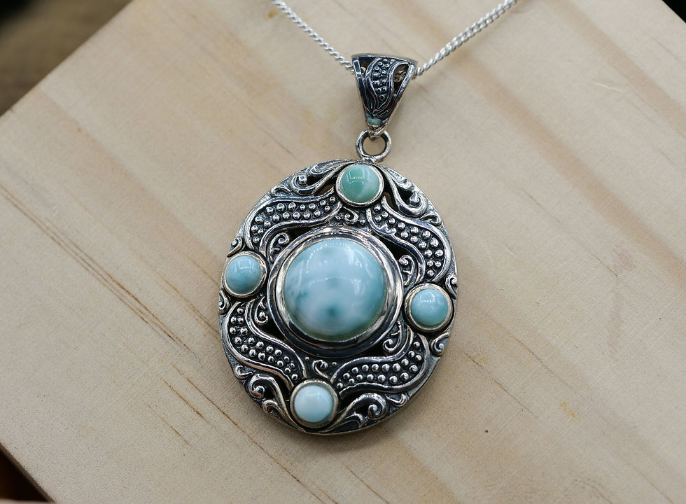Thumbnail: Larimar Necklace - Ethnic Boho Larimar Pendant - Handmade One Of A Kind Design