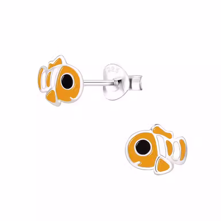 Silver Clown Fish "Nemo" Stud Earrings for kids