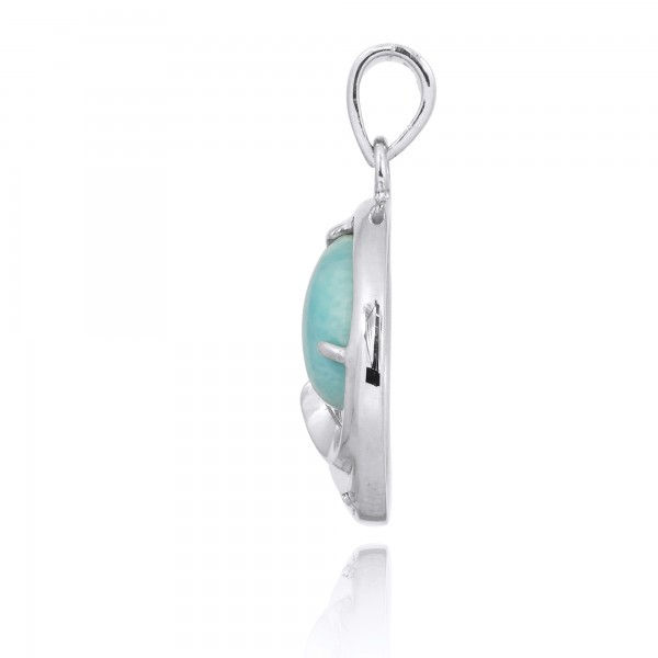 Thumbnail: Elegant Sterling Silver Wave Pendant // Larimar Wave Pendant // white CZ