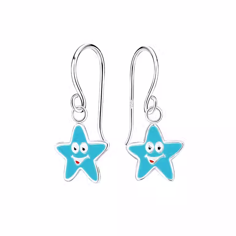 Silver and Enamel Starfish Hook Earrings for Kids