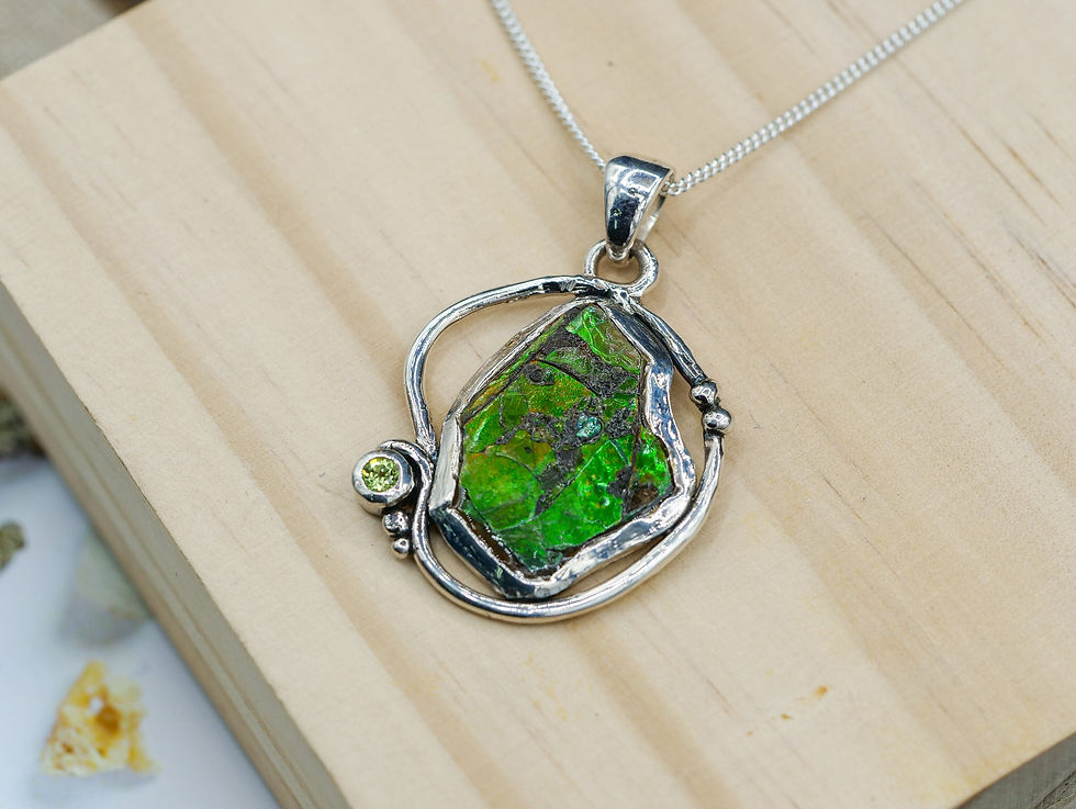 Thumbnail: Hand Made Silver Pendant with Natural Ammolite - One of a Kind 925 Sterling