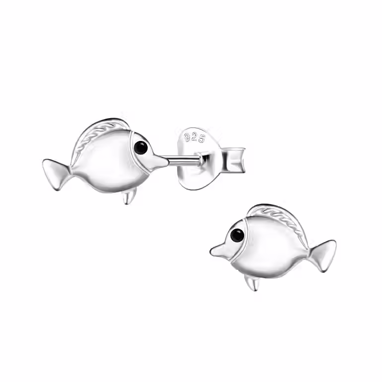 Silver Fish Stud Earrings for Kids