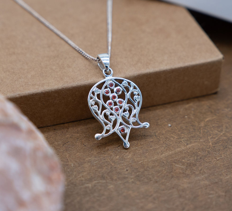 Pomegranate Pendant, Red Stone silver Pomegranate Necklace for woman, Jewish