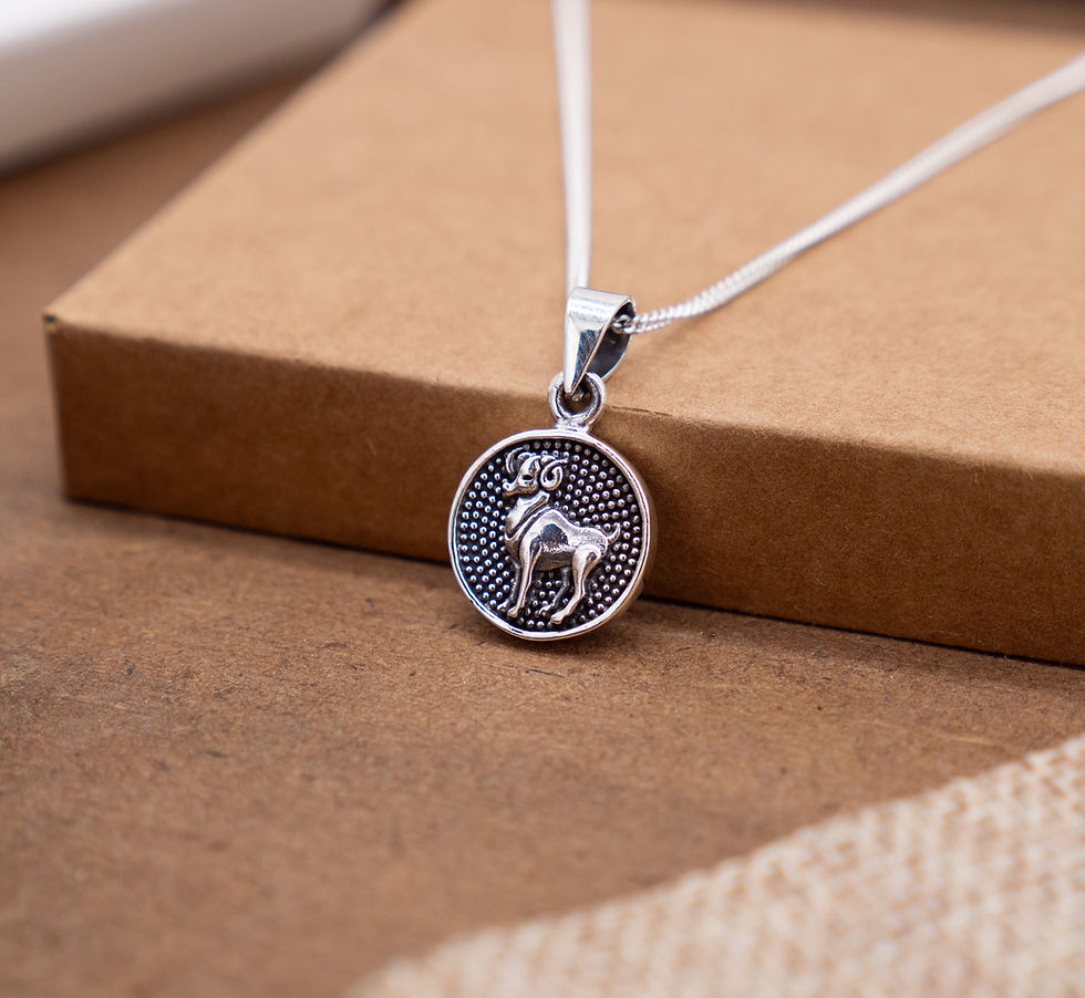 Thumbnail: Aries Zodiac Silver Necklace, Double-Sided Zodiac Symbol Aries Pendant