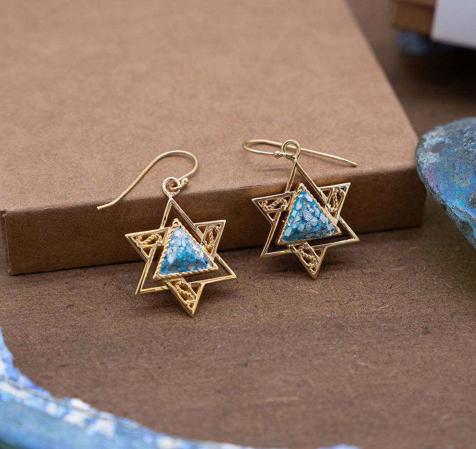Thumbnail: Gold Roman Glass Star of David Set, Ancient Roman Glass 18K Gold Plated Judaica