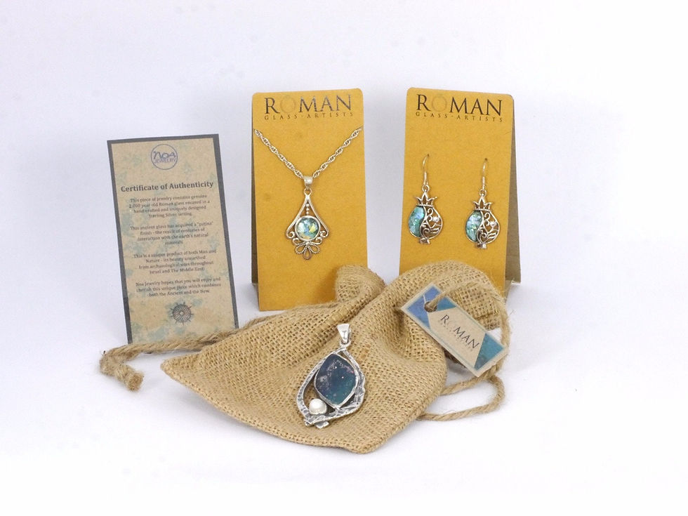 Thumbnail: Genuine Roman Glass Earrings made with Sterling Silver - Israeli Jewelry - 100%