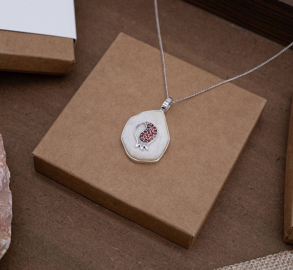 Thumbnail: Jerusalem Stone Pomegranate Necklace , Ethnic design Pomegranate pendant with