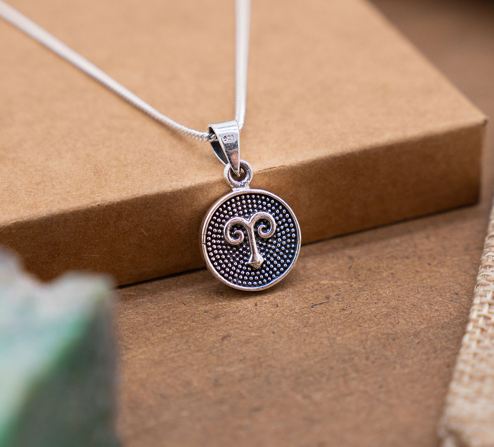 Thumbnail: Aries Zodiac Silver Necklace, Double-Sided Zodiac Symbol Aries Pendant