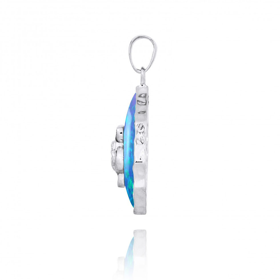 Thumbnail: Sea Turtle Necklace -Simulated Blue Opal Pendant with Sterling Silver Turtle and