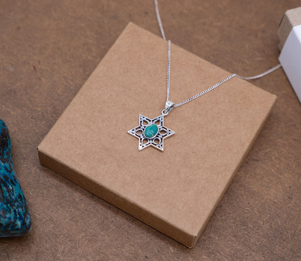 Thumbnail: Magen David Pendant Silver Turquoise Star Of David Necklace, Ethnic Jewish