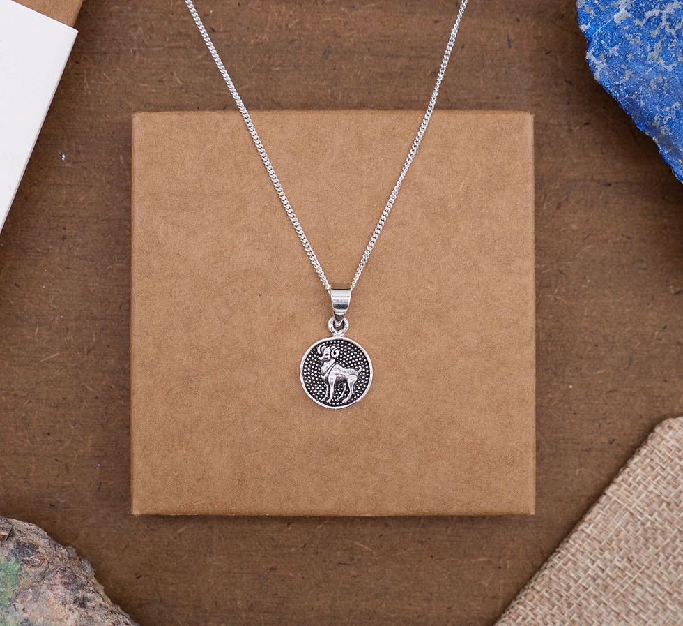 Thumbnail: Aries Zodiac Silver Necklace, Double-Sided Zodiac Symbol Aries Pendant