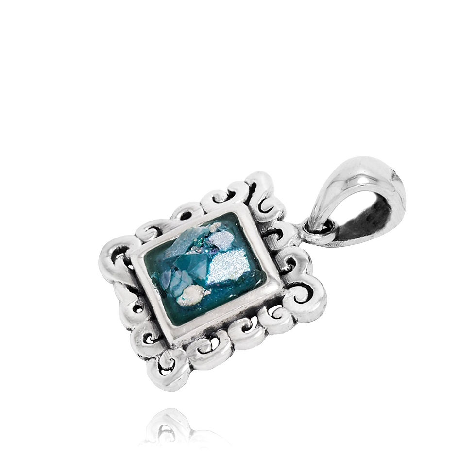 Thumbnail: Sterling Silver Trible Style Roman Glass Pendant - Israeli Jewelry for woman -