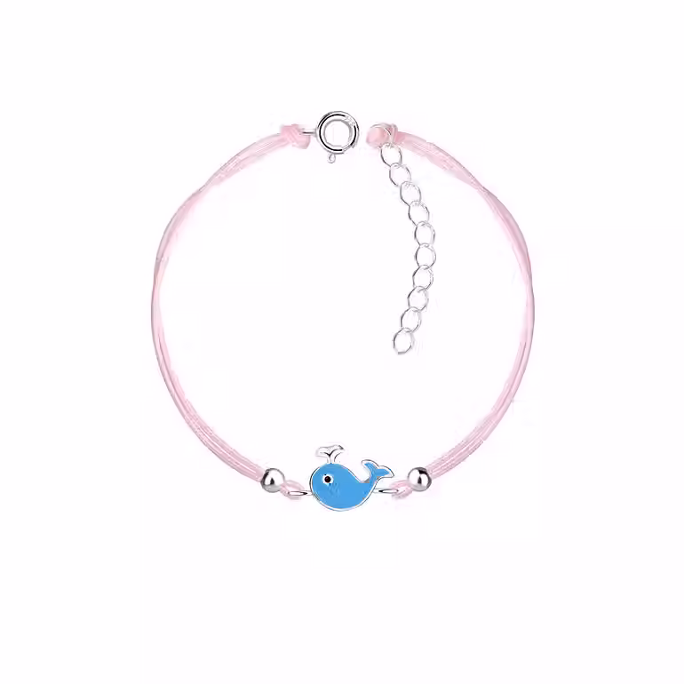 Silver Pink Cord Whale Bracelet for kids