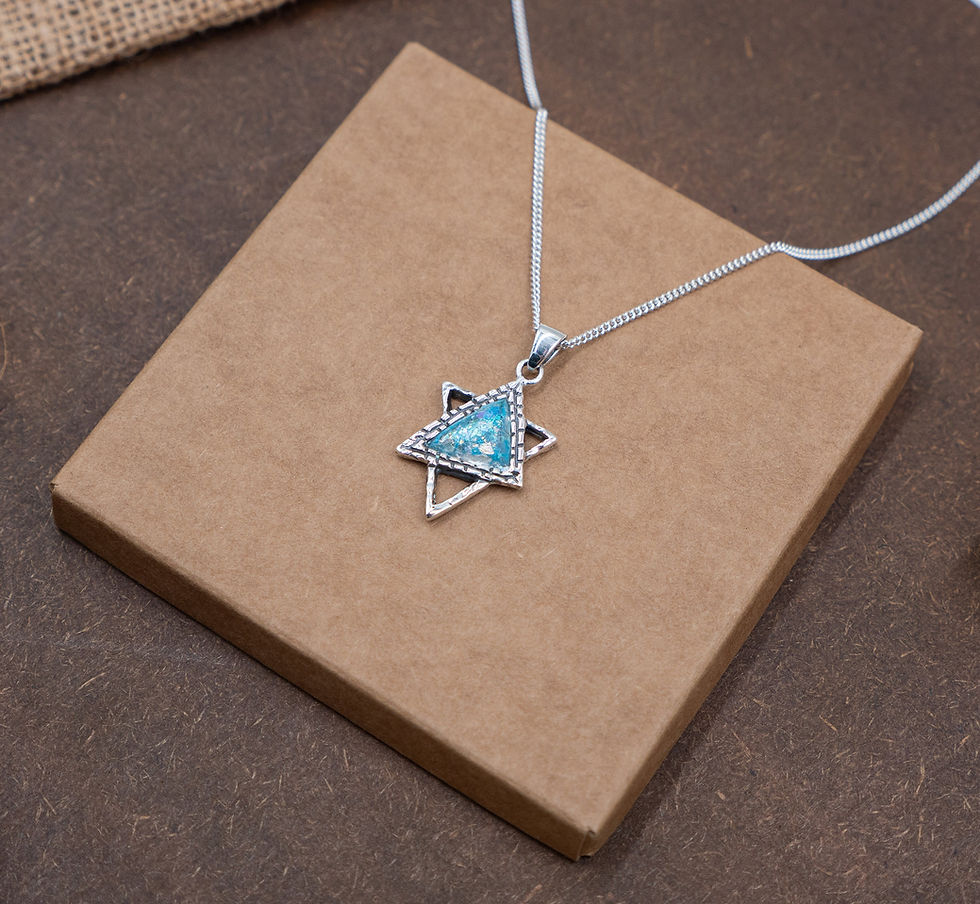 Thumbnail: Magen David Silver and Roman Glass pendant, Roman Glass Star of David Pendant