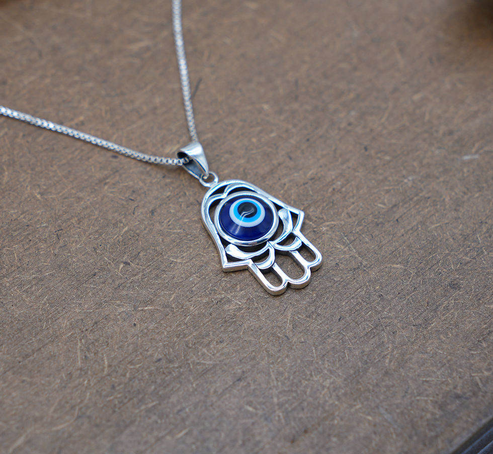 Thumbnail: Sterling Silver Ethnic Hamsa Protection Pendant
