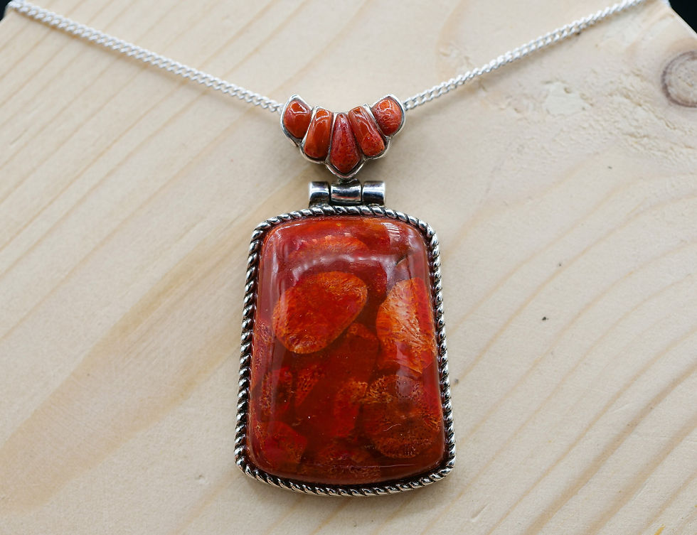 Thumbnail: Native American Style Red Coral Pendant - Handmade One of a Kind Sponge coral