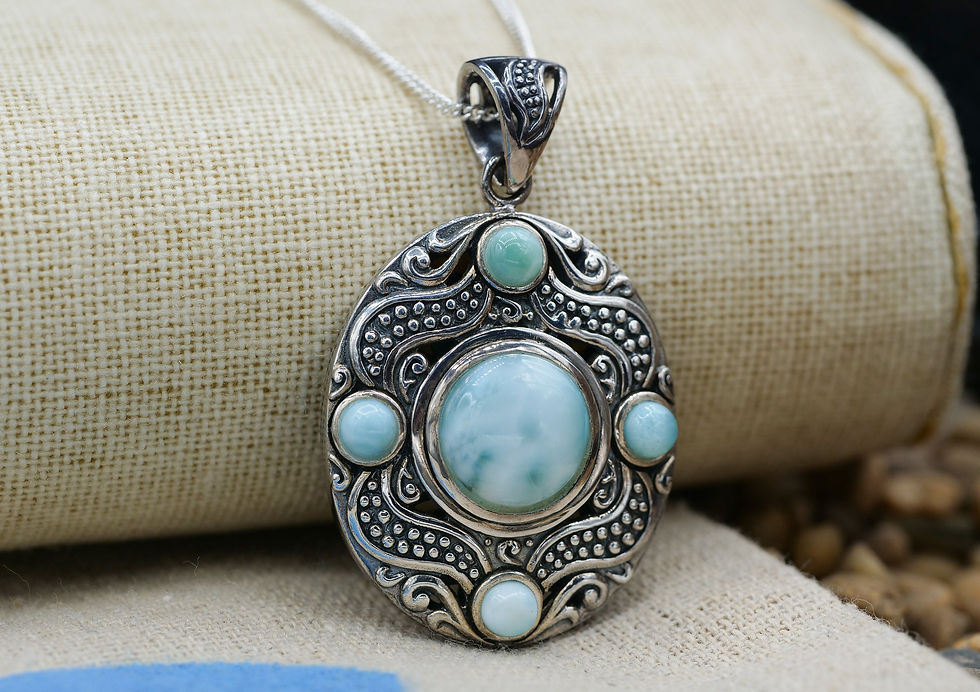 Thumbnail: Larimar Necklace - Ethnic Boho Larimar Pendant - Handmade One Of A Kind Design