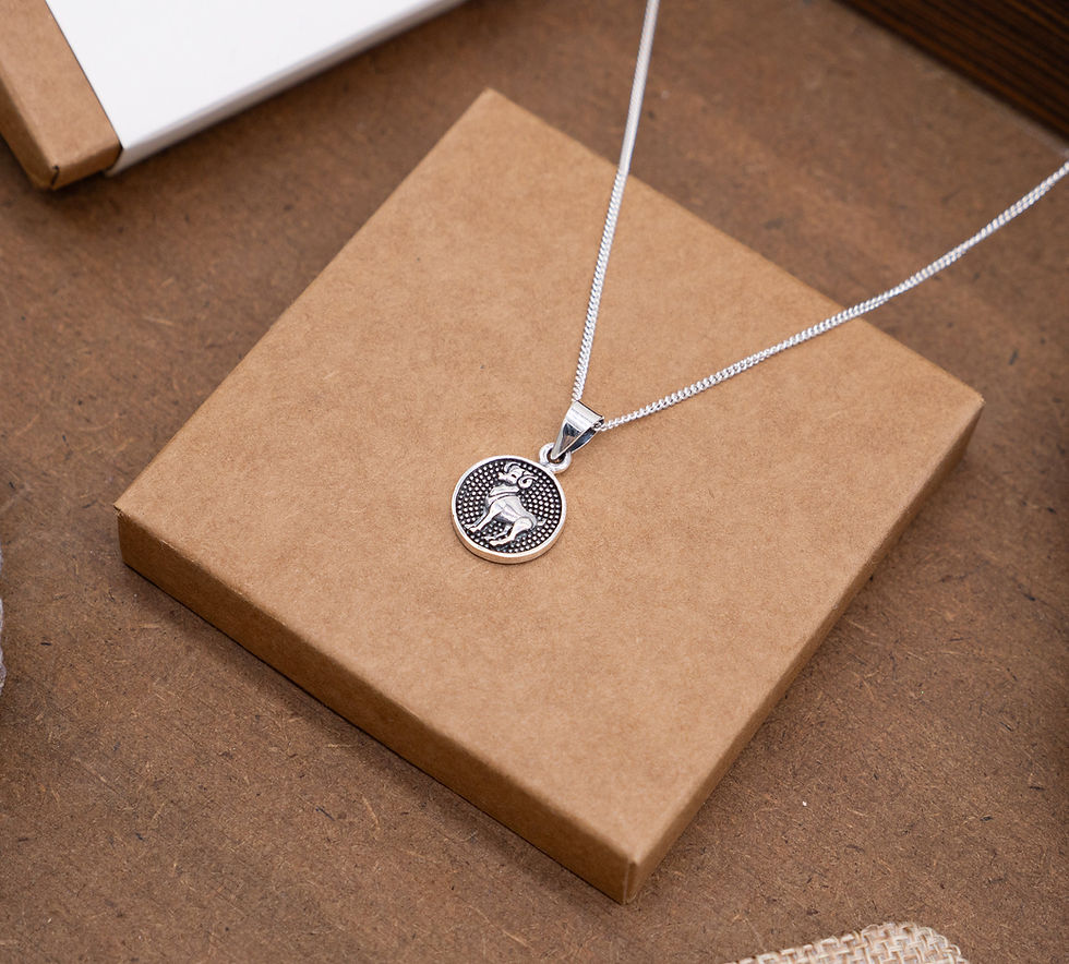 Thumbnail: Aries Zodiac Silver Necklace, Double-Sided Zodiac Symbol Aries Pendant