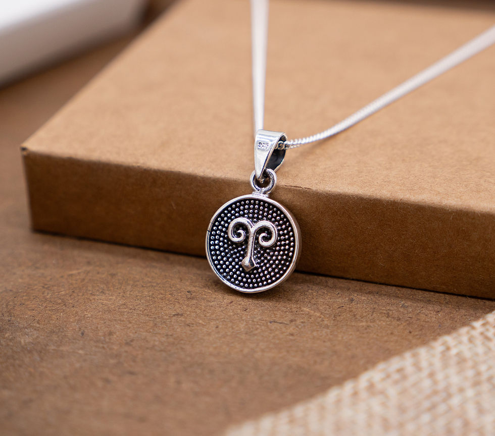 Thumbnail: Aries Zodiac Silver Necklace, Double-Sided Zodiac Symbol Aries Pendant