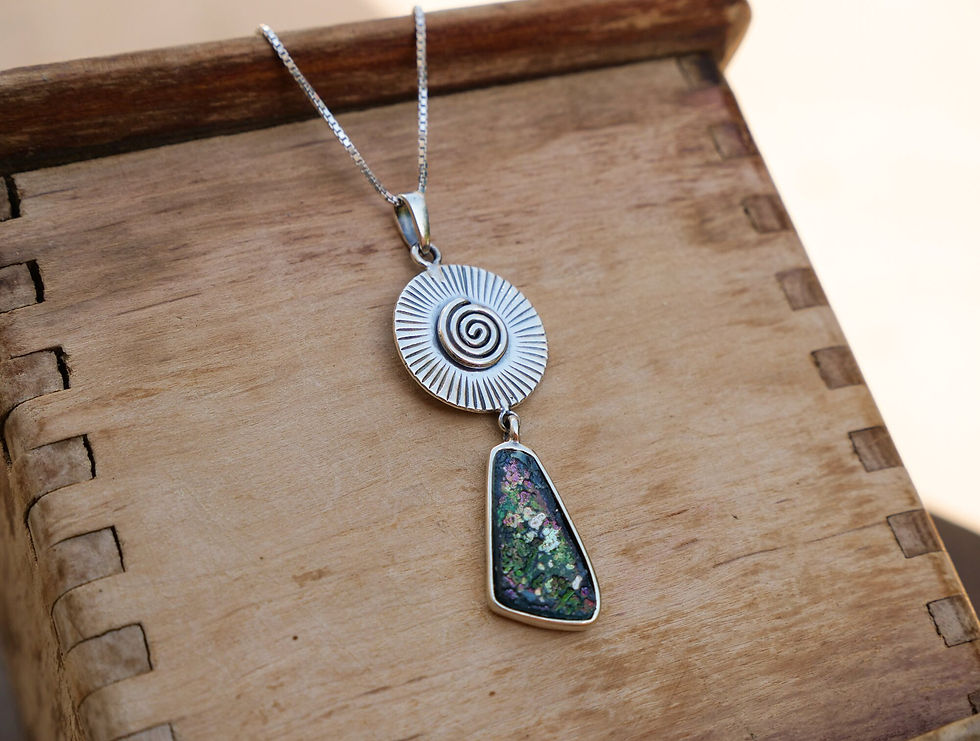 Thumbnail: Elegant Ancient  Roman Glass archaeological Piece , Sterling Silver Pendant