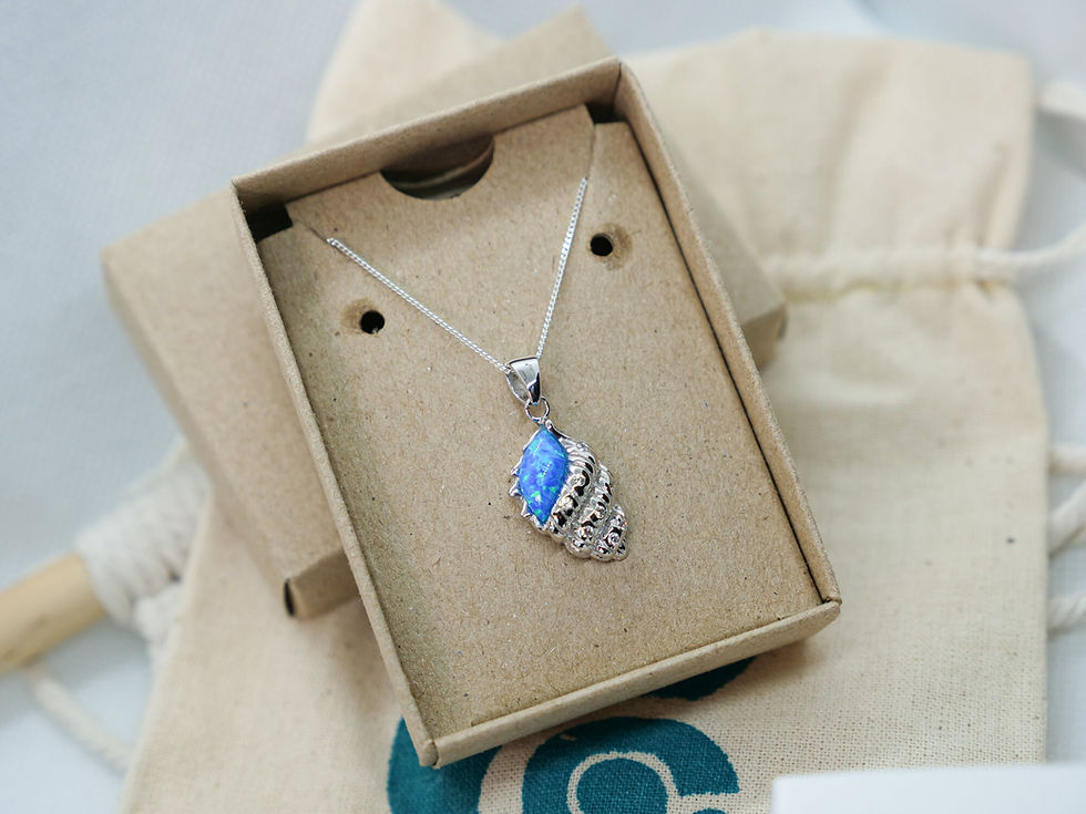 Thumbnail: Conch Necklace - Sea Shell Pendant Design with Simulated Blue Opal-925 Sterling