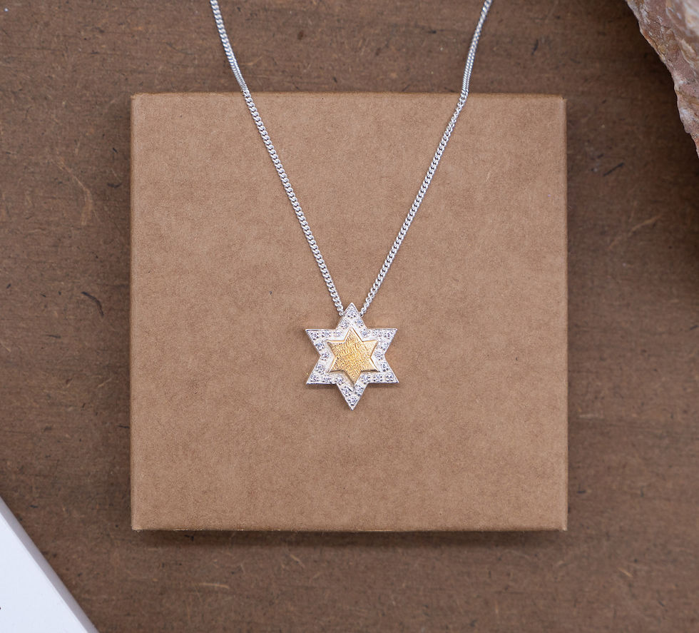 Thumbnail: Gold and Silver Star of David Necklace Magen David Pendant, Contemporary style